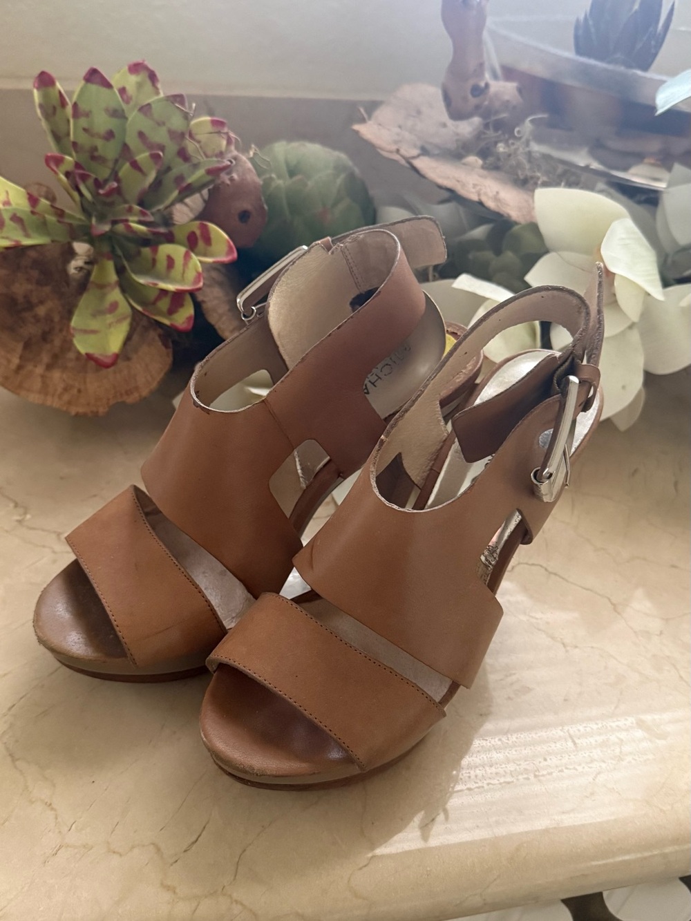 Michael Kors Tan Leather Cutout Slingback Heels